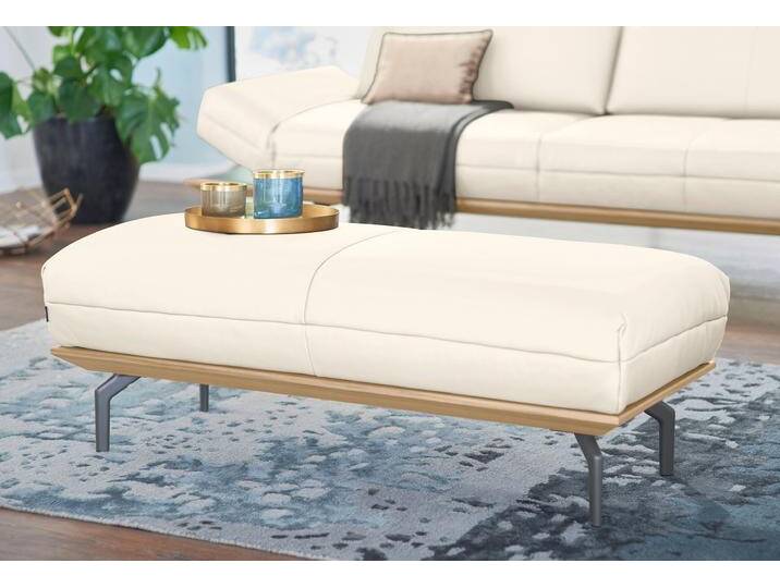 Polsterhocker CR.420, Designhocker, Sitzhocker , weiß (perlweiß 534, 12), B:123cm H:43cm T:54cm, Flachgewebe DONNA (76% Polyester 24% Polyacryl), Leder Oskar- echtes Leder, CREATION BY ROLF BENZ, Hocker, in 2 Bezugsqualitäten, Holzrahmen in Eiche Natur oder Nussbaum von Rolf-Benz