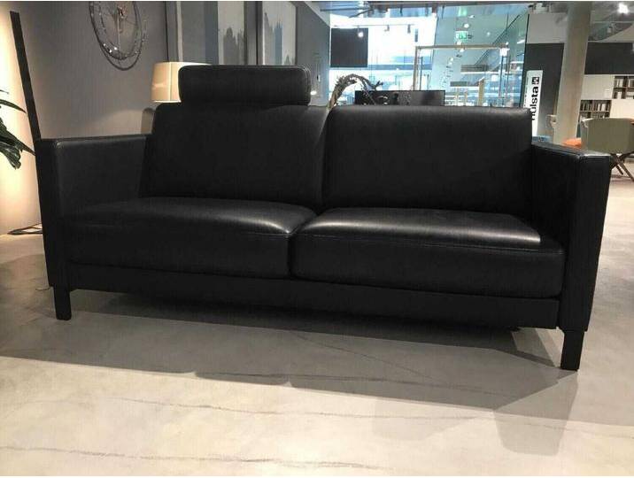 Rolf Benz 2-Sitzer Sofa Ego in Leder 40 Verkehrsschwarz mit Kopfstütze von Rolf-Benz