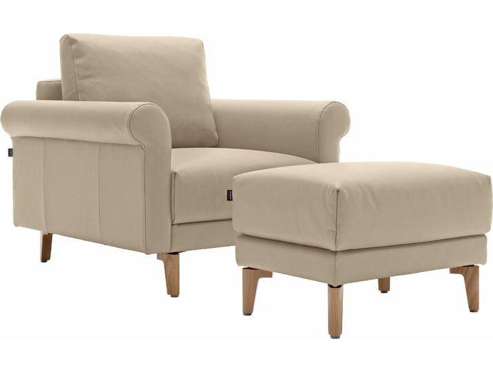 Sessel CR.450, Designsessel, Loungesessel , beige (beige 534, 20), B:88cm H:85cm T:95cm, NaturLEDER OSKAR (echtes Rindsleder), Chenille COCO (72% Polyester 15% Baumwolle 13% Polyacryl), CREATION BY ROLF BENZ, Sessel, Einzelsessel Loungesessel, modern Landhaus, mit tollem Sitzkomfort, Breite 88 cm, Fuß Nussbaum von Rolf-Benz