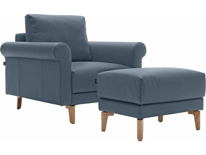 Sessel CR.450, Designsessel, Loungesessel , blau (blaugrau 534, 73), B:88cm H:85cm T:95cm, NaturLEDER OSKAR (echtes Rindsleder), Chenille COCO (72% Polyester 15% Baumwolle 13% Polyacryl), CREATION BY ROLF BENZ, Sessel, Einzelsessel Loungesessel, modern Landhaus, mit tollem Sitzkomfort, Breite 88 cm, Fuß Nussbaum von Rolf-Benz