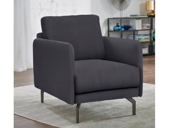 Sessel CR.450, Designsessel, Loungesessel , schwarz (signalschwarz 534, 58), B:70cm H:85cm T:95cm, NaturLEDER OSKAR (echtes Rindsleder);Chenille COCO (72% Polyester 15% Baumwolle 13% Polyacryl), CREATION BY ROLF BENZ, Sessel, Lounge-Sessel Einzelsessel, Armlehne sehr schmal, Breite 70 cm, Alugussfuß Umbragrau von Rolf-Benz