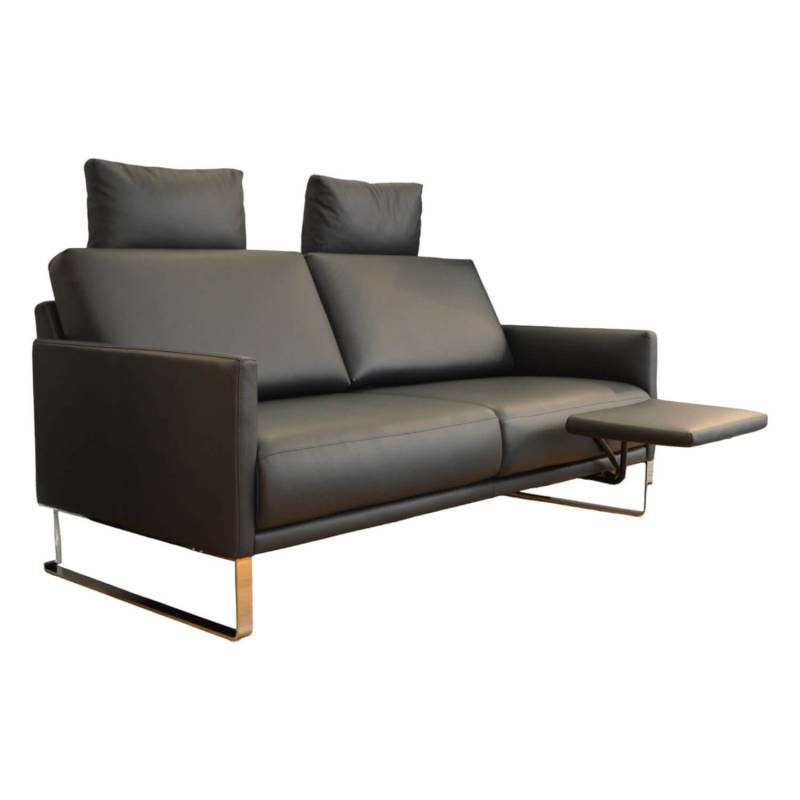 Sofa Cara SB168 Leder 38.109 Graublau Kufe Glanzchrom mit Beinauflage von Rolf Benz
