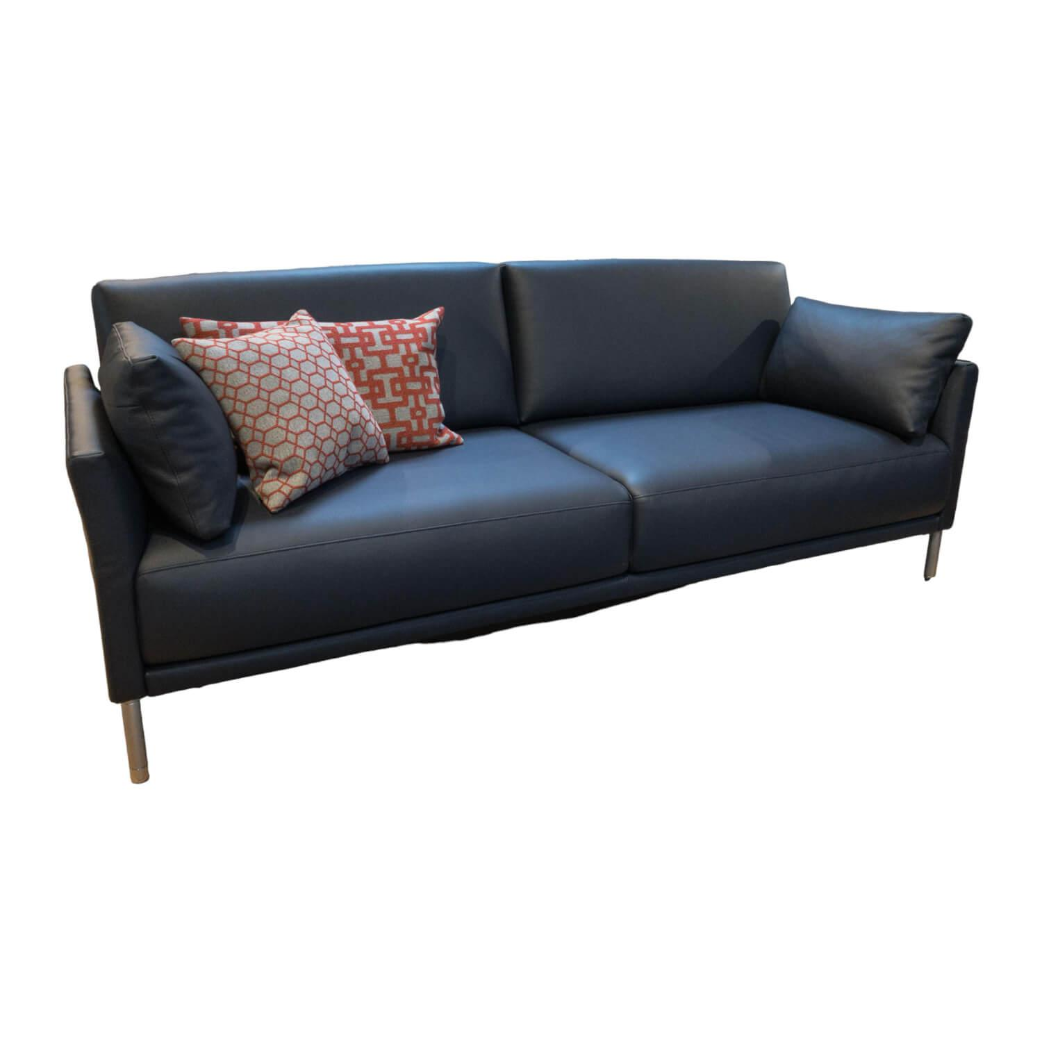 Sofabank Cara Bezug Leder 38.109 Dunkel Graublau Metallrundrohr Stahl Mattchrom von Rolf Benz