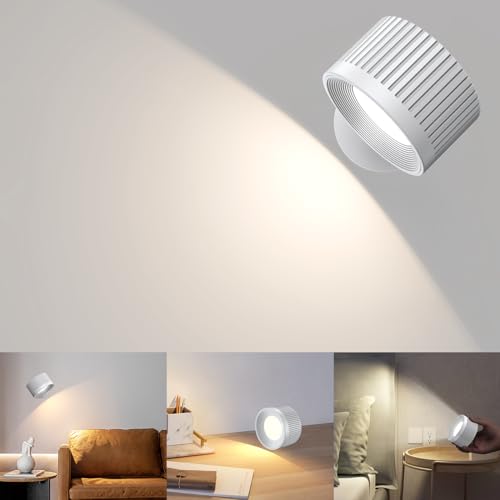 Rolgno LED Wandleuchte Innen, Aufladbar Wandlampe, Fernbedienung/Touch-Steuerung, 3 Farbtemperaturen, 4 Helligkeitsstufen, 360° Drehbare Wandleuchte mit Magnetic, für Nachttisch, Allgemeiner Gebrauch von Rolgno