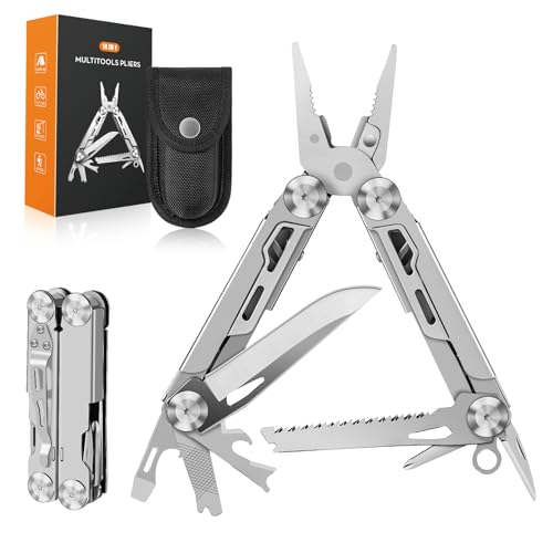 Rolgno Multitool, Geschenke für Männer, 14 in 1 Faltbares Edelstahl Multitool Werkzeug mit Zange, Messer, Säge, Schraubendreher, Multitools mit Nylontasche, Gadget für Camping, Reparatur, Wandern von Rolgno