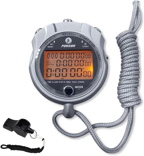 Rolilink Stoppuhr mit Hintergrundbeleuchtung, Metall Stoppuhr 400 Runden Speicher Timer Countdown Timer für Sport, Wettbewerbe, Spiele von Rolilink