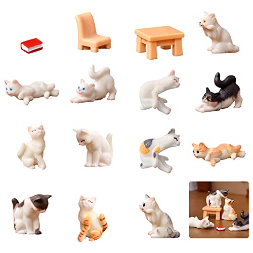 Rolin Roly 15Pcs Mini Katzen Figuren Harz Landschafts Decoration Miniatur Garten Figuren Micro Landschaft Tiere für DIY Heim Garten BÜRo Desktop Dekorationen von Rolin Roly