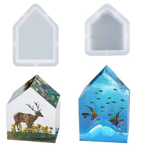 Rolin Roly 2PCS Haus Silikon Haus Silikonform Raysin Feenhäuser Geometrie Kristall Epoxidform House Schmuckformen für Handgemachtes DIY Handwerk (2PCS House Molds) von Rolin Roly