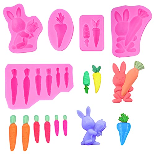 Rolin Roly 5Pcs Kaninchen Fondantform Mini Kuchen Silikonformen Schokoladenbackform Formen Rosa Fondantform für DIY Geleezucker Süßigkeitsbrot Pudding Seifenherstellung von Rolin Roly