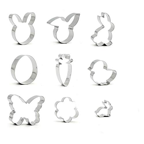 Rolin Roly 9 Ausstechformen Ostern Cookie Cutter Edelstahl Häschen Oster Metall Keks Backen Plätzchen Ausstecher DIY mit Kindern Tortendekorationen von Rolin Roly