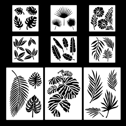 Rolin Roly 9PCS Blätter Schablone Blatt Malerei Schablonen Tropische Blatt-Schablonen Wiederverwendbare Vorlage Stencil für Möbel Basteln DIY Holz Boden Möbel Deko von Rolin Roly