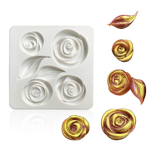 Rolin Roly Fondantkuchen Silikonform 3D Rose Blume Kuchen Silikon Form DIY Silikon Backen Fondant Formen Blätter Fondant Silikon Backform von Rolin Roly