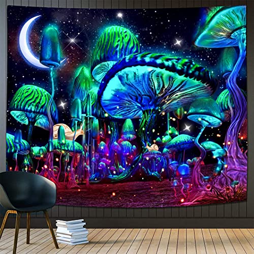 Rolin Roly Wandteppich Pilze Bunte Mond Wandbehang Trippy Wandteppiche Psychedelic Mushroom Tapisserie mit 2 Clips,3 Nägel für Schlafzimmer Home Dekor Wandkunst von Rolin Roly