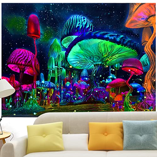 Rolin Roly Wandteppich Pilze Bunte Wandbehang Trippy Wandteppiche Psychedelic Mushroom Tapisserie mit 2 Clips,3 Nägel für Schlafzimmer Home Dekor Wandkunst (Purple Blue) von Rolin Roly