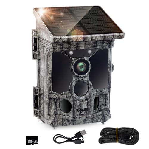 Rollei Wildkamera 4K WiFi Solar, 48MP 4K Wildtierkamera mit Handyübertragung App & Bewegungsmelder Nachtsicht 0,3s Jagdkamera mit 5200mAh Akku & 32GB SD-Karte IP66, Wildkamera-4K-Wildlife-Camera von Rollei
