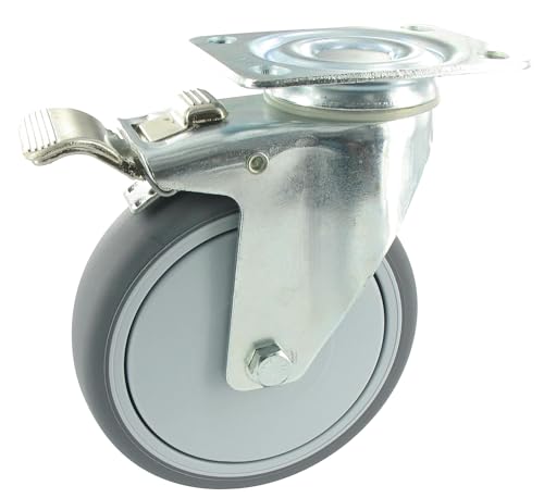 Rollentechnik Lenkrolle mit Feststeller Rad Thermoplastischer Gummi Ø150x30 mit Kugellager & Anschraubplatte Bauhöhe 185mm Tragfähigkeit 100 kg von Rollentechnik