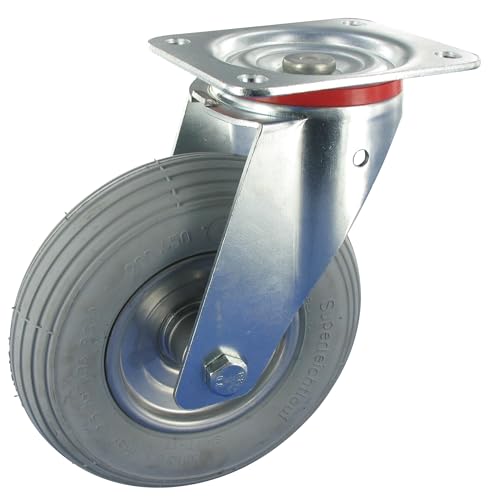 Rollentechnik Lenkrolle ohne Feststeller Rad Luftreifen Ø200x50 mit Rollenlager & Anschraubplatte Bauhöhe 235mm Tragfähigkeit 75 kg von Rollentechnik