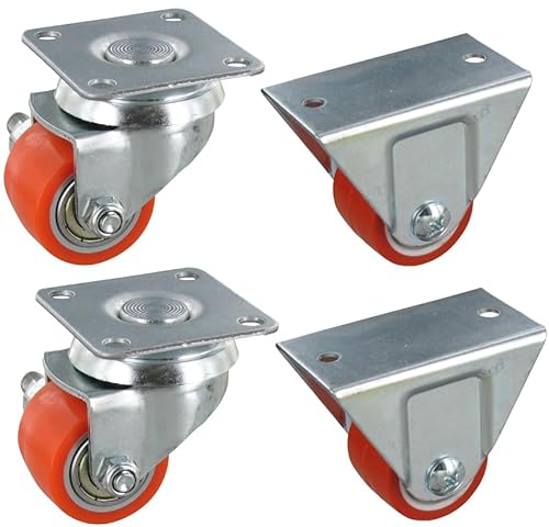 Rollentechnik Satz 4x Mini Schwerlast Rollen | 2x Lenkrolle 2x Bockrolle Polyurethan Höhe 54 mm Tragfähigkeit 270 kg/Satz von Rollentechnik