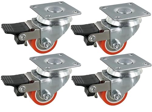 Rollentechnik Satz 4x Mini Schwerlast Rollen | 4x Lenkrolle mit Bremse Polyurethan Höhe 54 mm Tragfähigkeit 270 kg/Satz von Rollentechnik