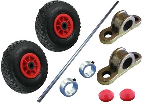 Rollentechnik Wagenbausatz mit 2 Polyurethan-Räder Ø260x85 (Kunststoff-Felge oder Stahlblechfelge), 1 Achse 20x1000 mm, 2 Stellringen, 2 Achsböcken und 2 Abschlusskappen von Rollentechnik