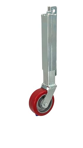 Rollentechnik gefederte Torrolle Torlaufrolle Stützrad Federrolle für Schwenktor Weidetor Hoftor Gartentor | Rad Polyurethan Redsoft® Ø100x38 | Bauhöhe 400mm | Tragfähigkeit 70 kg von Rollentechnik