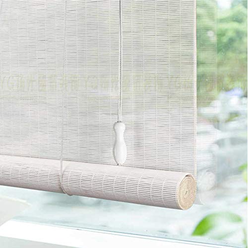 Natur Bambusrollo Raffrollo Rollläden,Pavillon Patio Weiß Sichtschutz Rollos Holzrollo Schattierung mit Haken,Verdunkelungsrollos für Teestube Partition Office,Breit 50-140cm (100x140cm/39x55in) von Roller blind