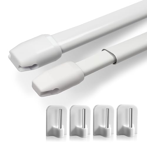 Rollina Gardinenstange ohne Bohren weiß 2er Set | Selbstklebende Scheibengardinenstange 40–70 cm ausziehbar | Vorhangstange für Fenstergardinen inkl. 4 Klebehaken | Made in Germany von Rollina