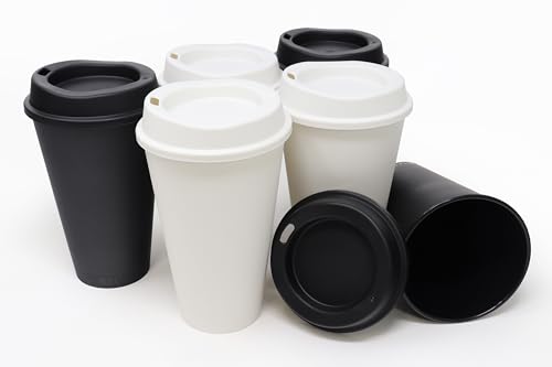 Rolling Sands Wiederverwendbare Kaffeetassen mit Deckel, 473 ml, für unterwegs, heiße oder kalte Getränke, spülmaschinen- und mikrowellengeeignet, Schwarz-Weiß-Mix, 6 Stück Rolling Sands Wiederverwendbare Kaffeetassen mit Deckel, 473 ml, für unterwegs, heiße oder kalte Getränke, spülmaschinen- und mikrowellengeeignet, Schwarz-Weiß-Mix, 6 Stück von Rolling Sands