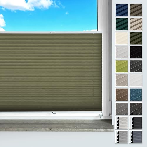Plissee ohne Bohren, mit Klemmträger: Faltrollo für Sicht- und Sonnenschutz an Fenstern und Türen. Premiumqualität, ideal für Zuhause, erhältlich in 3 Kollektionen(Binco Olive,B55cm x H130cm) von Rollmayer