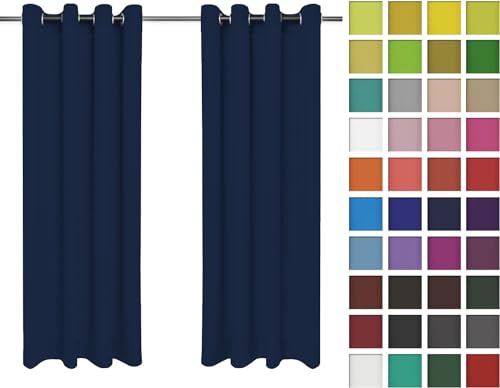 Rollmayer Vorhänge Schal mit Ösen Kollektion Vivid (Dunkel Blau 16, 135x240 cm - BxH) Blickdicht Uni einfarbig Gardinen Schal von Rollmayer
