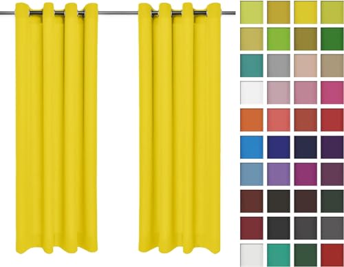 Rollmayer Vorhänge Schal mit Ösen Kollektion Vivid (Gelb 5, 135x240 cm - BxH) Blickdicht Uni einfarbig Gardinen Schal von Rollmayer