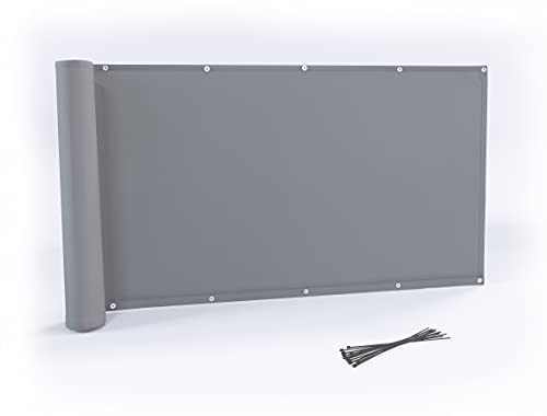 Rollmayer Balkon Sichtschutz mit Ösen und Kabelbinder Balkonabdeckung Balkonverkleidung blickdichte Wind- und UV-Schutz 100% Privatsphäre Wetterschutz (Aschgrau, 0,75m x 9,25m) Kollektion Oxford von Rollmayer