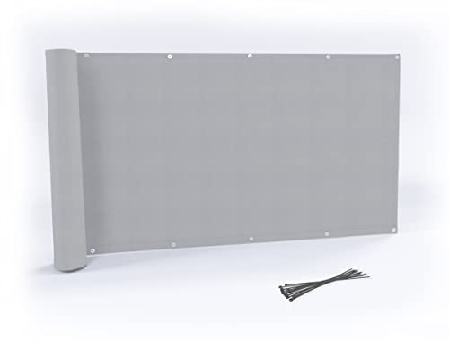 Rollmayer Balkon Sichtschutz mit Ösen und Kabelbinder Balkonabdeckung Balkonverkleidung blickdichte Wind- und UV-Schutz 100% Privatsphäre Wetterschutz (Hellgrau 218, 0,9m x 3m) Kollektion Velvet von Rollmayer