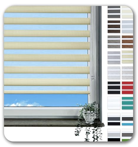 Rollmayer Doppelrollo Klemmfix ohne Bohren Klemmrollo Fensterrollo Duo Rollo Sonnenschutzrollo Zebrarollo Seitenzugrollo für Fenster und Tür (Creme - 120 x 220 cm - BxH) von Rollmayer