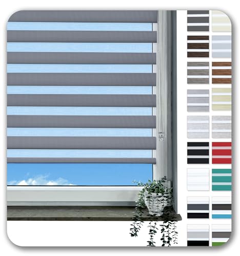 Rollmayer Klemmfix-Doppelrollo ohne Bohren Klemmrollo Fensterrollo Duo Rollo Sonnenschutzrollo Zebrarollo Seitenzugrollo für Fenster und Tür (Graphit - 60 x 220 cm - BxH) von Rollmayer