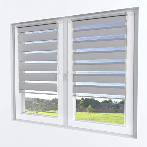 Rollmayer Klemmfix-Doppelrollo ohne Bohren Klemmrollo Fensterrollo Duo Rollo Sonnenschutzrollo Zebrarollo Seitenzugrollo für Fenster und Tür (Grau - 120 x 150 cm - BxH) von Rollmayer