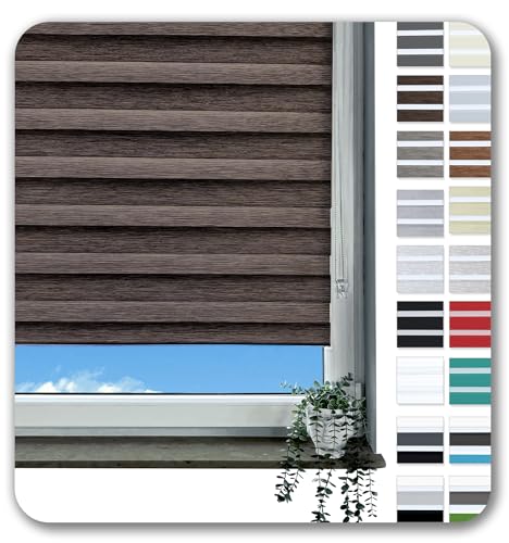 Rollmayer Doppelrollo Klemmfix ohne Bohren Klemmrollo Fensterrollo Duo Rollo Sonnenschutzrollo Zebrarollo Seitenzugrollo für Fenster und Tür (Holzlook Braun - 45 x 150 cm - BxH) von Rollmayer