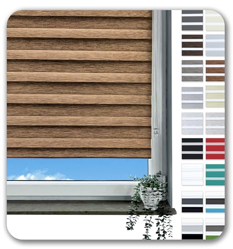 Rollmayer Doppelrollo Klemmfix ohne Bohren Klemmrollo Fensterrollo Duo Rollo Sonnenschutzrollo Zebrarollo Seitenzugrollo für Fenster und Tür (Holzlook Gold - 100 x 220 cm - BxH) von Rollmayer