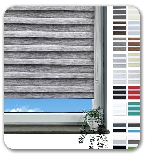 Rollmayer Doppelrollo Klemmfix ohne Bohren Klemmrollo Fensterrollo Duo Rollo Sonnenschutzrollo Zebrarollo Seitenzugrollo für Fenster und Tür (Holzlook Grau - 100 x 150 cm - BxH) von Rollmayer