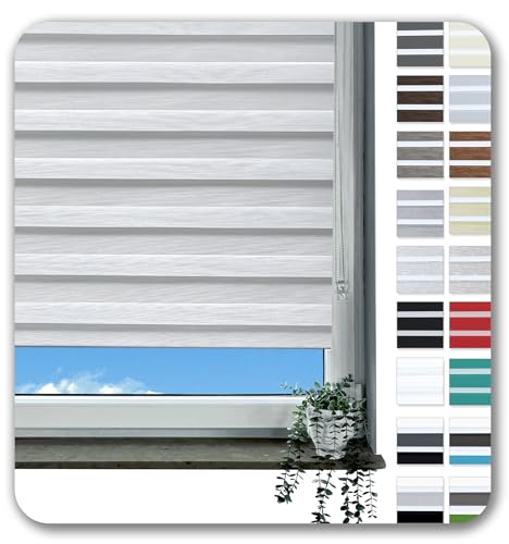 Rollmayer Doppelrollo Klemmfix ohne Bohren Klemmrollo Fensterrollo Duo Rollo Sonnenschutzrollo Zebrarollo Seitenzugrollo für Fenster und Tür (Melange Weiß Grau - 115 x 220 cm - BxH) von Rollmayer