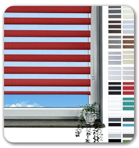 Rollmayer Doppelrollo Klemmfix ohne Bohren Klemmrollo Fensterrollo Duo Rollo Sonnenschutzrollo Zebrarollo Seitenzugrollo für Fenster und Tür (Rot - 100 x 150 cm - BxH) von Rollmayer