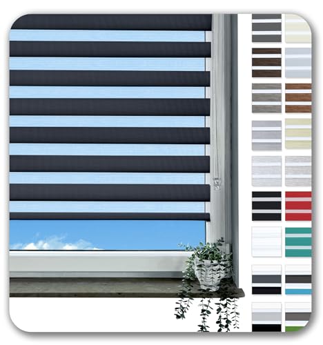 Rollmayer Doppelrollo Klemmfix ohne Bohren Klemmrollo Fensterrollo Duo Rollo Sonnenschutzrollo Zebrarollo Seitenzugrollo für Fenster und Tür (Schwarz - 105 x 150 cm - BxH) von Rollmayer