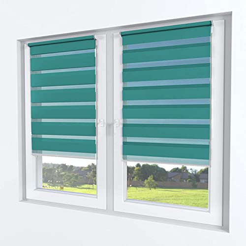 Rollmayer Doppelrollo Klemmfix ohne Bohren Klemmrollo Fensterrollo Duo Rollo Sonnenschutzrollo Zebrarollo Seitenzugrollo für Fenster und Tür (Türkis - 45 x 150 cm - BxH) von Rollmayer