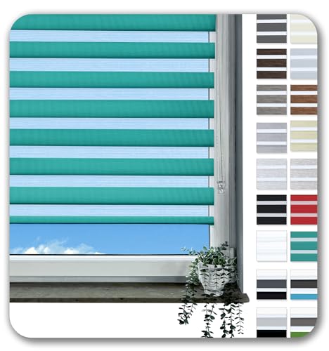 Rollmayer Doppelrollo Klemmfix ohne Bohren Klemmrollo Fensterrollo Duo Rollo Sonnenschutzrollo Zebrarollo Seitenzugrollo für Fenster und Tür (Türkis - 85 x 130 cm - BxH) von Rollmayer