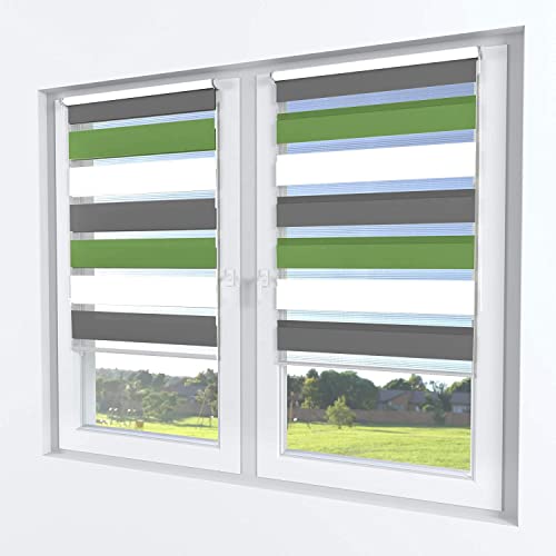 Rollmayer Doppelrollo Klemmfix ohne Bohren Klemmrollo Fensterrollo Duo Rollo Sonnenschutzrollo Zebrarollo Seitenzugrollo für Fenster und Tür (Weiß Grau Grün - 60 x 220 cm - BxH) von Rollmayer