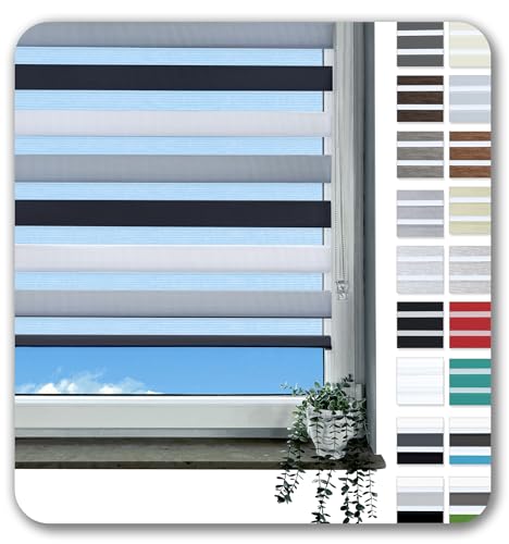 Rollmayer Doppelrollo Klemmfix ohne Bohren Klemmrollo Fensterrollo Duo Rollo Sonnenschutzrollo Zebrarollo Seitenzugrollo für Fenster und Tür (Weiß Grau Schwarz - 65 x 130 cm - BxH) von Rollmayer