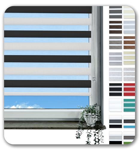 Rollmayer Doppelrollo Klemmfix ohne Bohren Klemmrollo Fensterrollo Duo Rollo Sonnenschutzrollo Zebrarollo Seitenzugrollo für Fenster und Tür (Weiß Schwarz - 50 x 220 cm - BxH) von Rollmayer