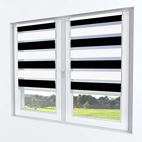 Rollmayer Doppelrollo Klemmfix ohne Bohren Klemmrollo Fensterrollo Duo Rollo Sonnenschutzrollo Zebrarollo Seitenzugrollo für Fenster und Tür (Weiß Schwarz - 70 x 220 cm - BxH) von Rollmayer