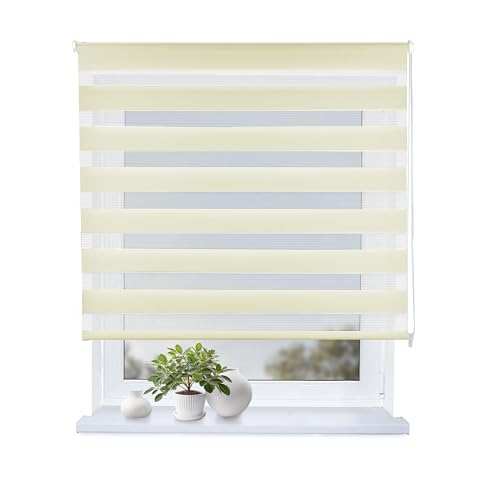 Rollmayer Doppelrollo mit Bohren Klemmrollo Fensterrollo Duo Rollo Sonnenschutzrollo Zebrarollo Seitenzugrollo fur Fenster und Tur (Creme,140B x H130 cm) von Rollmayer