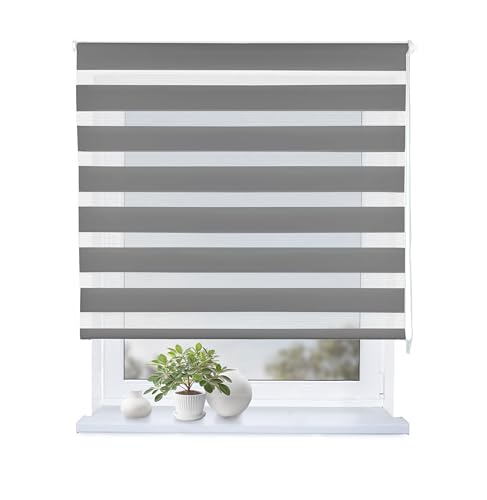 Rollmayer -Doppelrollo mit Bohren Klemmrollo Fensterrollo Duo Rollo Sonnenschutzrollo Zebrarollo Seitenzugrollo fur Fenster und Tur (Graphit,145B x H150 cm) von Rollmayer